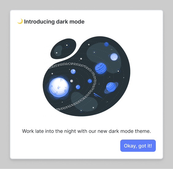 Dark mode announcement modal